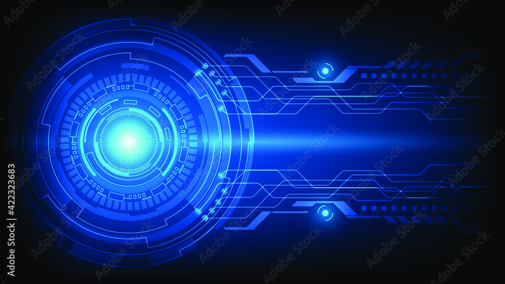 Obraz premium Abstract Digital circuit technology future, system data connection interface computer on dark blue background