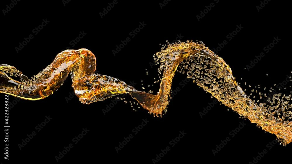 3d yellow beer stream Liquid splash on black 3d yellow beer stream Liquid splash on black