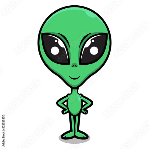 Funny Green Alien cartoon characters standing, best for mascot or logo of extraterrestrial themes