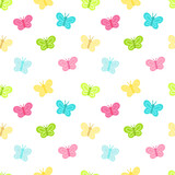 Vector seamless pattern with little color butterflies on white background. Flat style illustration.
