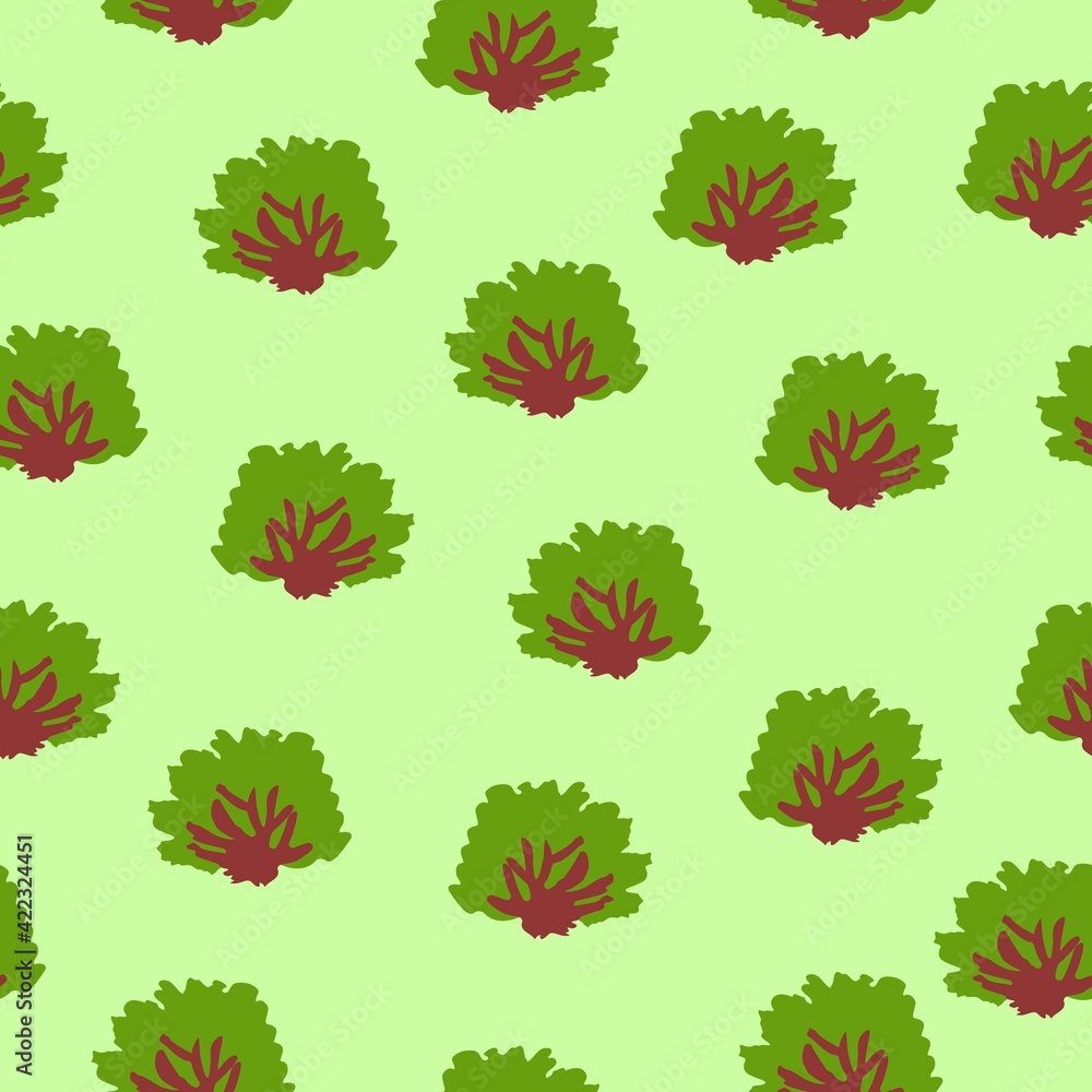Vector seamless pattern with green deciduous trees. Brown trunk. Green background. Cartoon style. Spring and summer. Nature and ecology. Post cards, wallpaper, wrapping paper, scrapbooking, textile Vector seamless pattern with green deciduous trees. Brown trunk. Green background. Cartoon style. Spring and summer. Nature and ecology. Post cards, wallpaper, wrapping paper, scrapbooking, textile