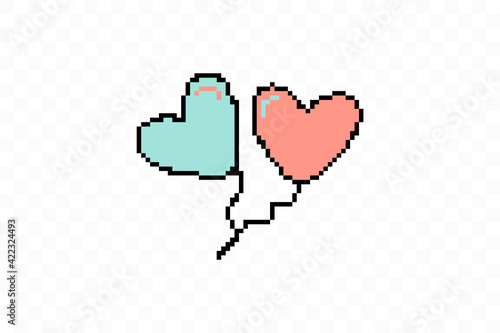 Simple flat style icon of beautiful two Pixelated balloons in the form of hearts for the feast of love on Valentine s Day or March 8th. illustration.