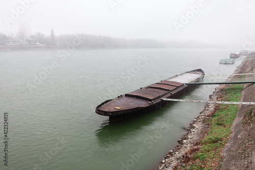 Old rusty Tanker Boat moored at Danube berth in Bratislava Slovakia 