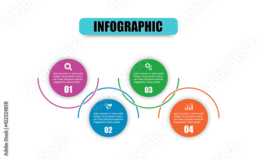 Vector circle design template infographic for illustration. Timeline infographic template cycle diagram, graph, presentation four steps. Thin line flat circle business concept design with 4 options.