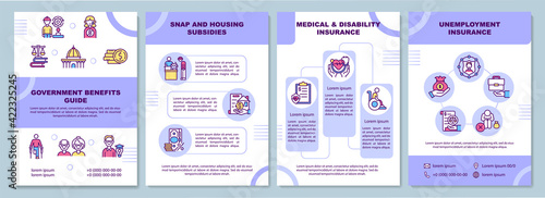 Government benefits guide brochure template. Snap, housing subsidies. Flyer, booklet, leaflet print, cover design with linear icons. Vector layouts for presentation, annual report, advertisement pages