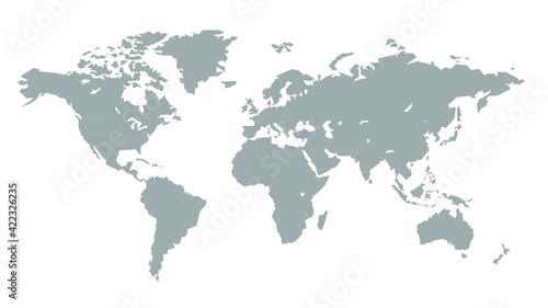 World map, gray, on a white background, each country on a separate layer. Flat illustration. Stock Vector Illustration