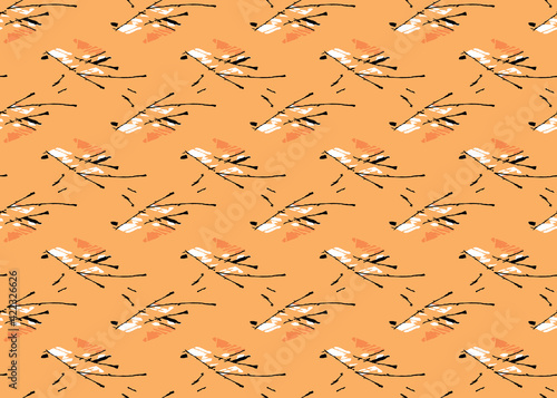 Vector texture background, seamless pattern. Hand drawn, orange, black, white colors. © Textures Backgrounds