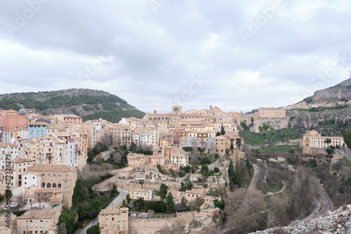 View of the cathedral and the city of Cuenca (Spain) taking from a hill.
