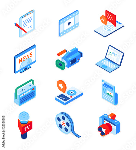 Media and journalism - modern isometric icons set