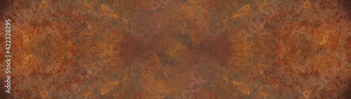 Grunge rusty orange brown metal corten steel stone background texture banner panorama	 photo