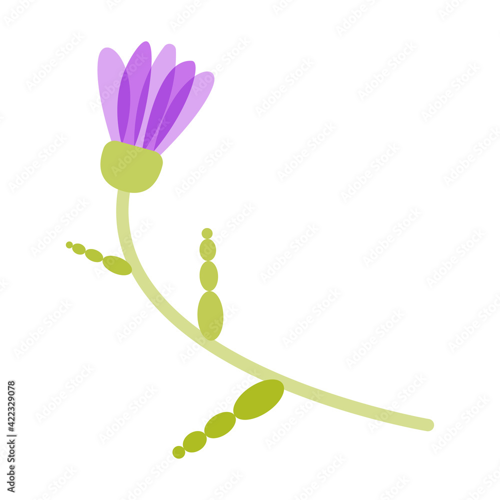 Fototapeta premium cartoon abstract flower - cute element for design. Delicate pink unblown flower with abstract leaves. Vector cartoon flat illustration