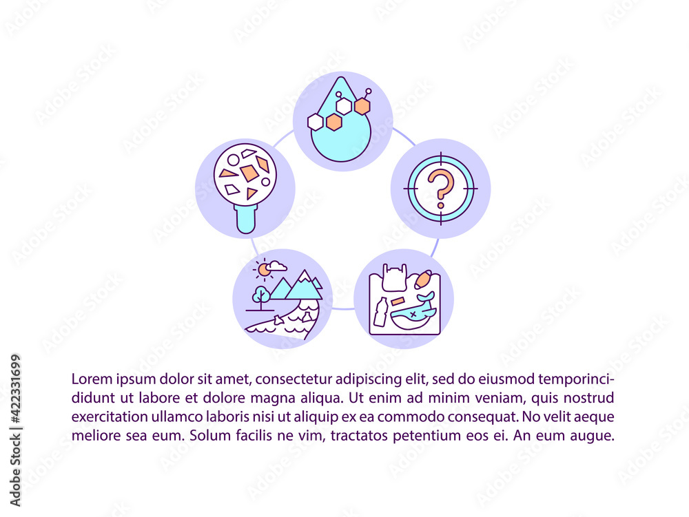 Environmental issues concept line icons with text. PPT page vector template with copy space. Brochure, magazine, newsletter design element. Stop microplastics linear illustrations on white Environmental issues concept line icons with text. PPT page vector template with copy space. Brochure, magazine, newsletter design element. Stop microplastics linear illustrations on white