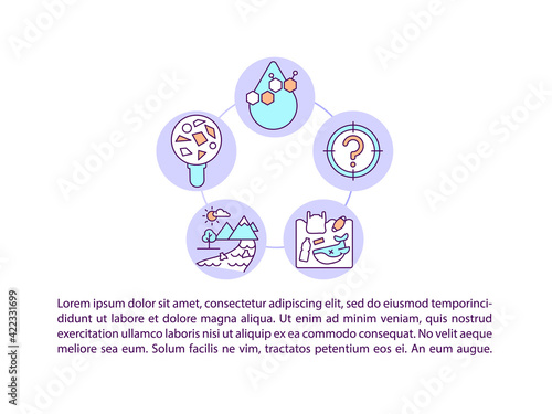 Environmental issues concept line icons with text. PPT page vector template with copy space. Brochure, magazine, newsletter design element. Stop microplastics linear illustrations on white