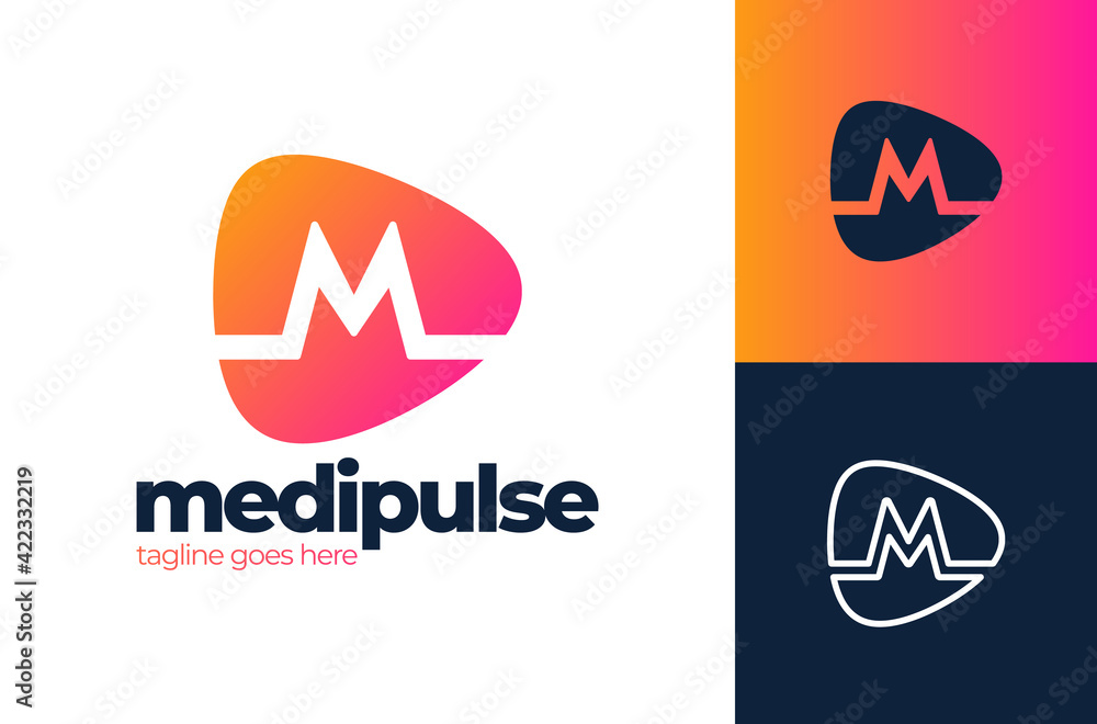 M Letter Alphabet Pulse Logo. Medical logo design vector template. Letter M for medical symbol M Letter Alphabet Pulse Logo. Medical logo design vector template. Letter M for medical symbol