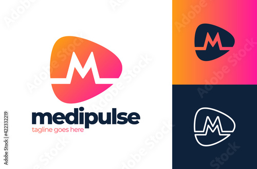 Free Download M Letter Alphabet Pulse Logo. Medical logo design vector template. Letter M for medical symbol - GFXLoad