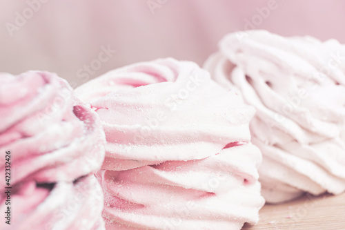 pink marshmallows close up, homemade zephyr 