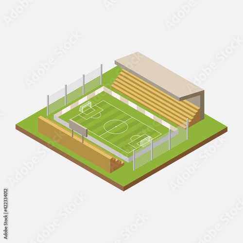 Isometric soccer field stadium building for football sport isolated vector illustration