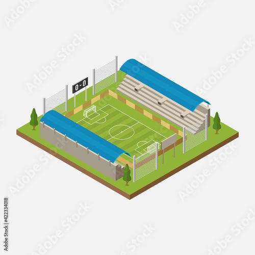 Isometric soccer field stadium building for football sport isolated vector illustration