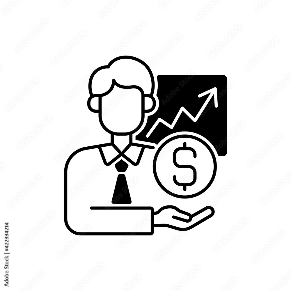 Sponsorship broker black linear icon. Increasing financial chart. Brokerage service. Trading stock specialist. Economy and finance increase. Outline symbol on white space. Vector isolated illustration Sponsorship broker black linear icon. Increasing financial chart. Brokerage service. Trading stock specialist. Economy and finance increase. Outline symbol on white space. Vector isolated illustration