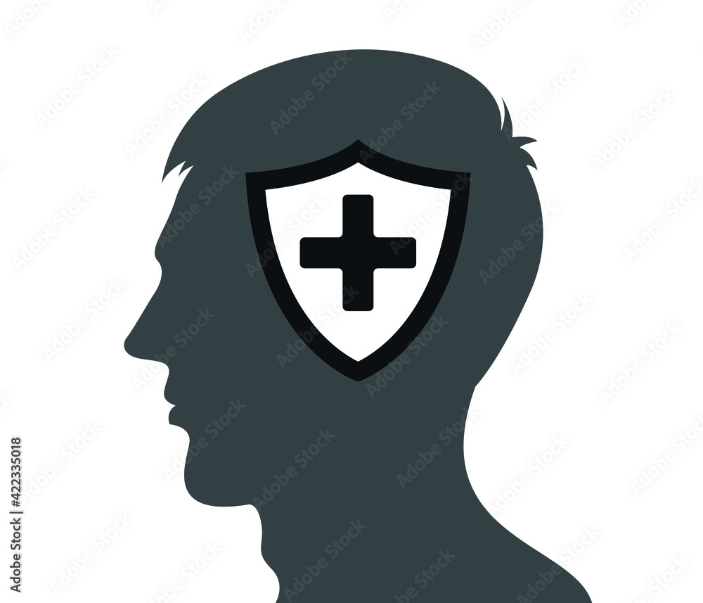 Virus protection: creative shield icon in human head. Immune system, vaccine, antibiotic protection icon. Modern vector illustration.
Virus protection: creative shield icon in human head. Immune system, vaccine, antibiotic protection icon. Modern vector illustration.