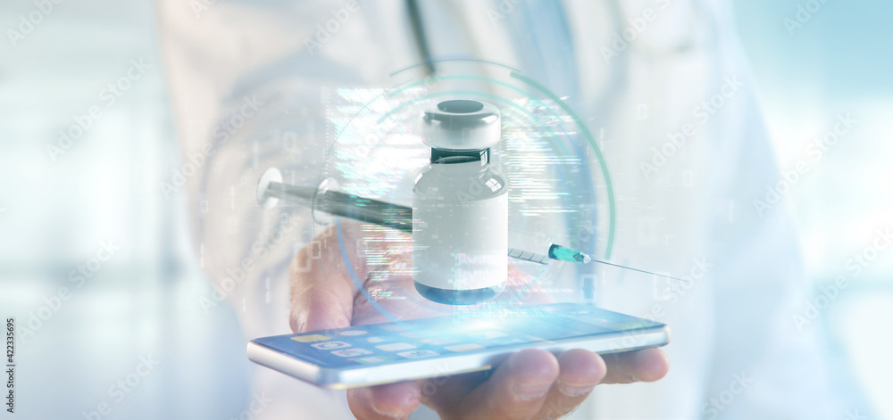 Fototapeta premium Doctor touching a vaccine concept - 3d rendering