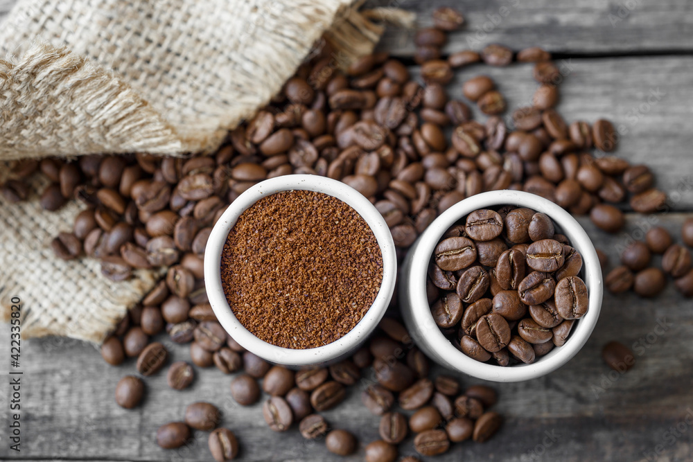 Fresh beans and ground coffee Fresh beans and ground coffee