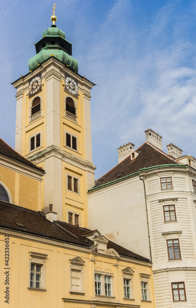 Tower of the Benediktushaus church in Vienna, Austria