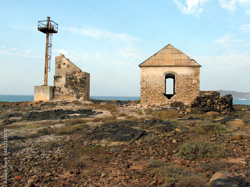 An abandoned lighthouse and old warden's home, Brava island, Cabo Verde Islands.