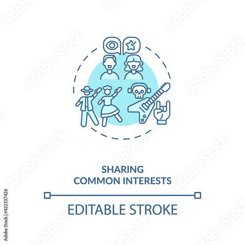 Sharing common interests with partner concept icon. Going out and spend resting time together ideas thin line illustration. Music preferences vector isolated outline RGB color drawing. Editable stroke
