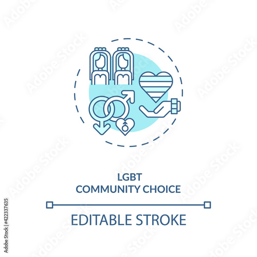 Lgbt community choice concept icon. Homosexual couples, wedding, family ideas thin line illustration. Lesbian and gay relationship tolerance vector isolated outline RGB color drawing. Editable stroke