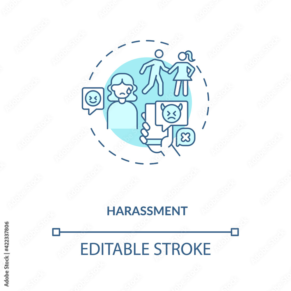 Harassments on daing website concept icon. Aggression in internet app ideas thin line illustration. Partner chasing, negative messages, abuse vector isolated outline RGB color drawing. Editable stroke