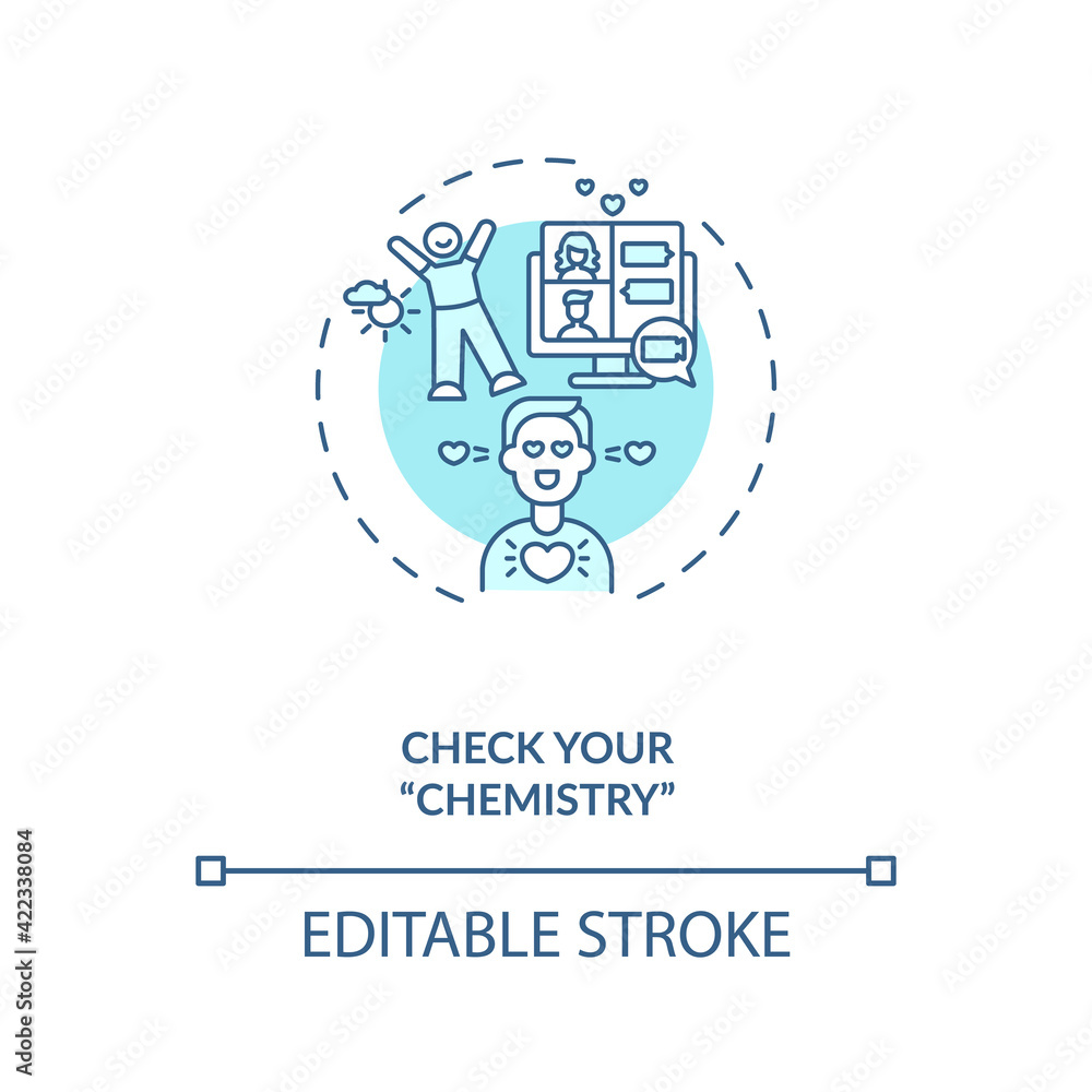 Check ypur chemistry concept icon. Use different techniques to understand true partner feelings ideas thin line illustration. Falling in love vector isolated outline RGB color drawing. Editable stroke Check ypur chemistry concept icon. Use different techniques to understand true partner feelings ideas thin line illustration. Falling in love vector isolated outline RGB color drawing. Editable stroke