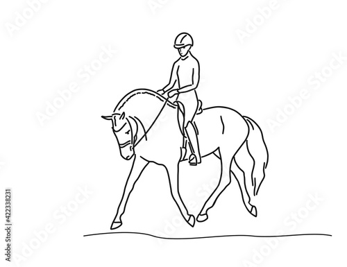 Young woman riding sport horse, vector line art © irinamaksimova