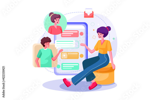 Wallpaper Mural Young woman silhouette with mobile phone for contacts with people Torontodigital.ca