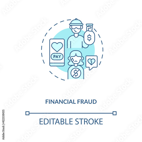 Financial fraud on dating website concept icon. Buy someones love by being rich idea thin line illustration. Hacker victim, brokenhearted vector isolated outline RGB color drawing. Editable stroke