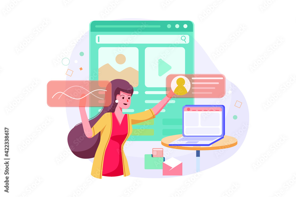 Young woman employee with professional equipment at working process. Young woman employee with professional equipment at working process.