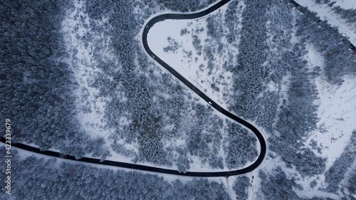 winter drone photo of the road under Ještěd © Jan Ptáček