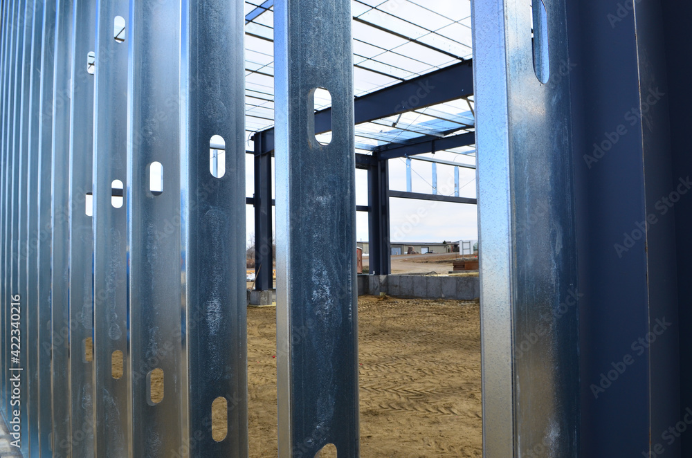 Steel studs are part of framework for new commercial building for ...