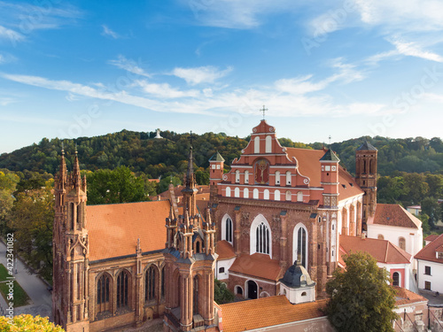 Aerial view of St. Anne's Church and neighbouring Bernardine Church, one of the most beautiful and probably the most famous buildings in Vilnius.