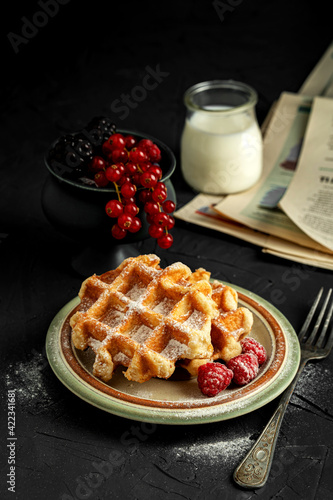 Delicious waffles served with side