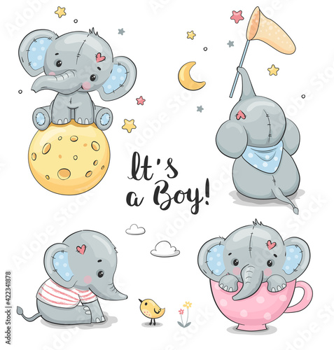 Cute Elephant set, Perfect for  Baby Shower greeting card, kids t-shirt print, and stickers kit.