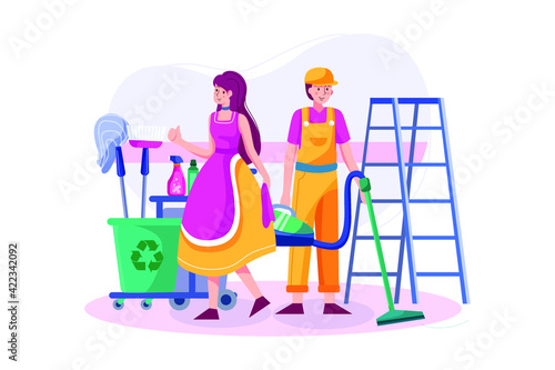 The cleaning team with professional. equipments is ready to work. 