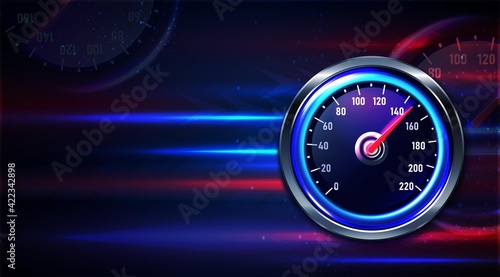 Vector realistic car speedometer background with space for text. 