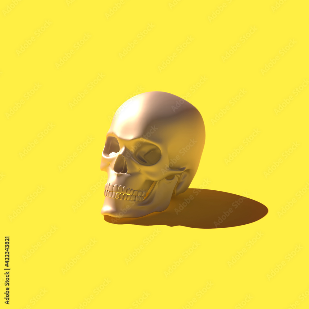 Golden 3D rendering skull over bright yellow background Golden 3D rendering skull over bright yellow background