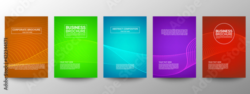 Cover geometric minimal. Set. Vector abstract line pattern for poster design. Set of templates for business brochures. Cool gradients. Graphic pattern for annual album backdrop.
