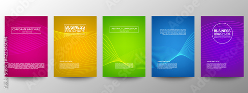 Cover geometric minimal. Set. Vector abstract line pattern for poster design. Set of templates for business brochures. Cool gradients. Graphic pattern for annual album backdrop.