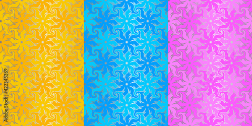 Set of colorful wrapping paper with flowers. Stained glass texture. Seamless pattern.
