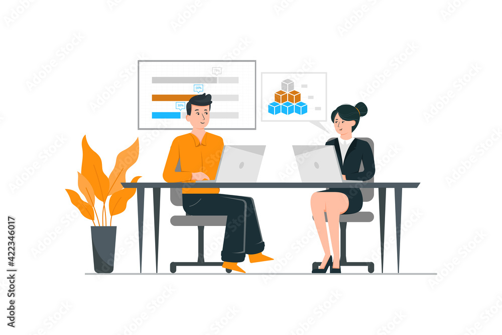 Man and woman working together in office Man and woman working together in office