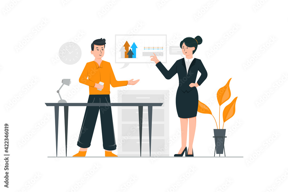 Businesswoman standing and leading business presentation. Female executive putting her ideas during presentation in conference room.