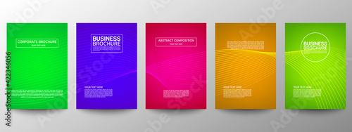 Cover geometric minimal. Set. Vector abstract line pattern for poster design. Set of templates for business brochures. Cool gradients. Graphic pattern for annual album backdrop.